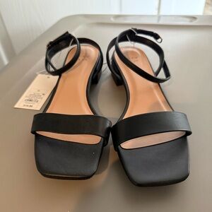 Black Ankle-Strap Square-Toe Sandals - Women